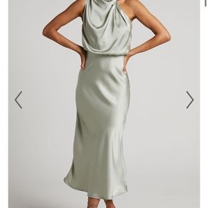 Showpo Minnie Midi Dress - Satin - Sage - Only Worn Once